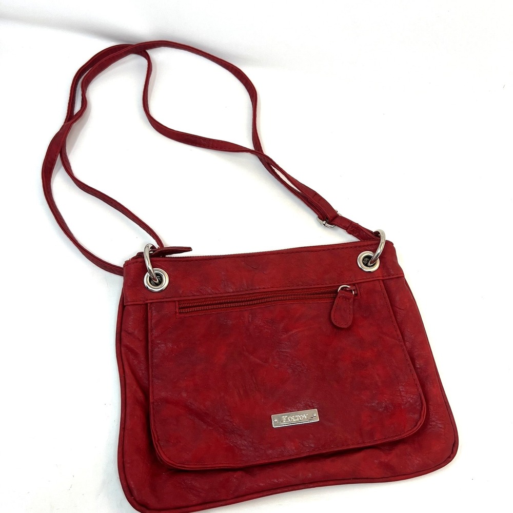 Koltov Crossbody Red Purse Handbag 10"‎ Wide Faux Leather Vinyl